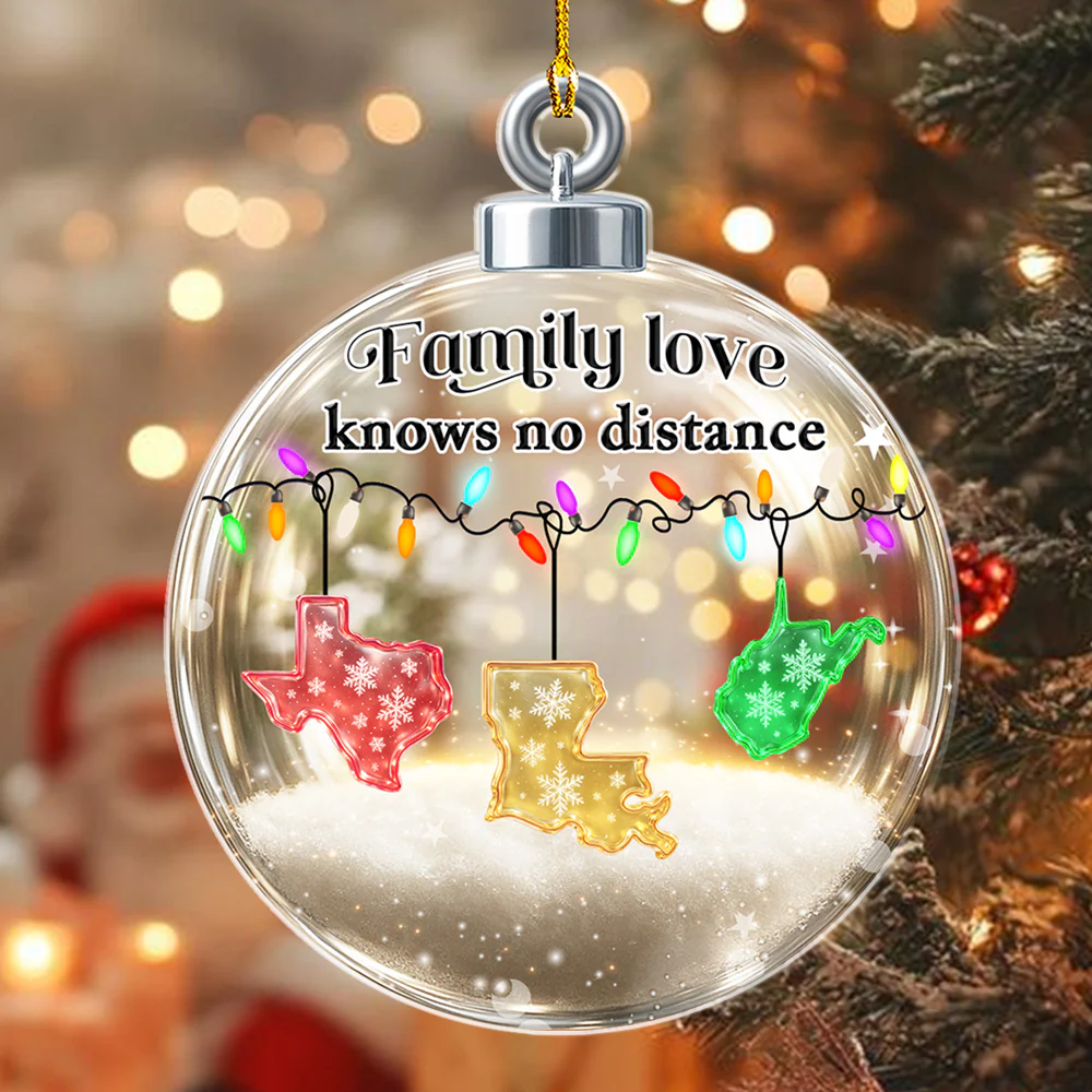 Family Love Knows No Distance - Personalized Custom 3D Effect Acrylic Ornament - Image 4
