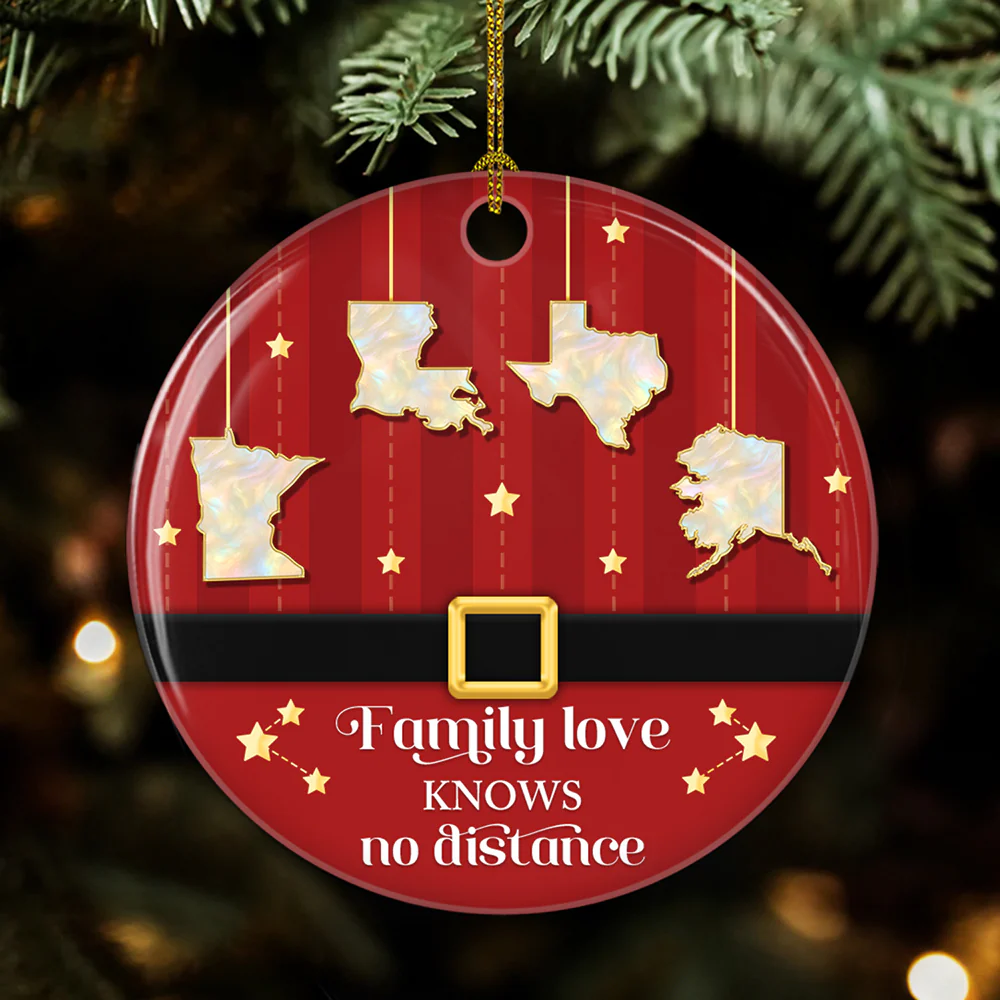 Family Love Knows No Distance - Personalized Custom 3D Effect Ceramic Ornament - Image 5