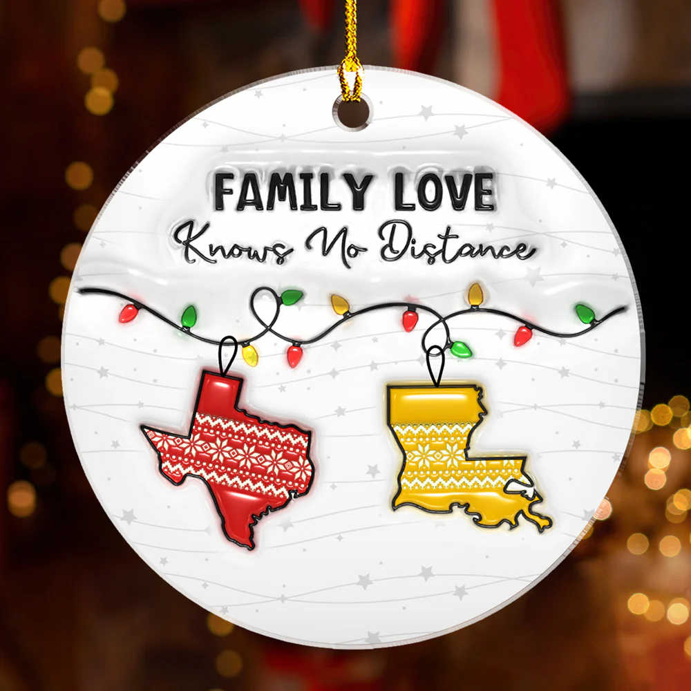 Family Love Knows No Distance - Personalized Custom 3D Inflated Effect Acrylic Ornament - Image 2