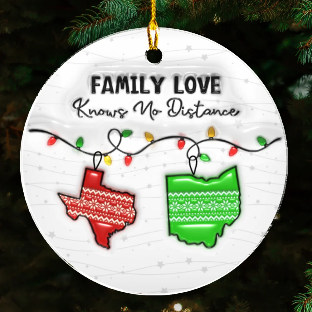 Family Love Knows No Distance - Personalized Custom 3D Inflated Effect Acrylic Ornament - Image 4