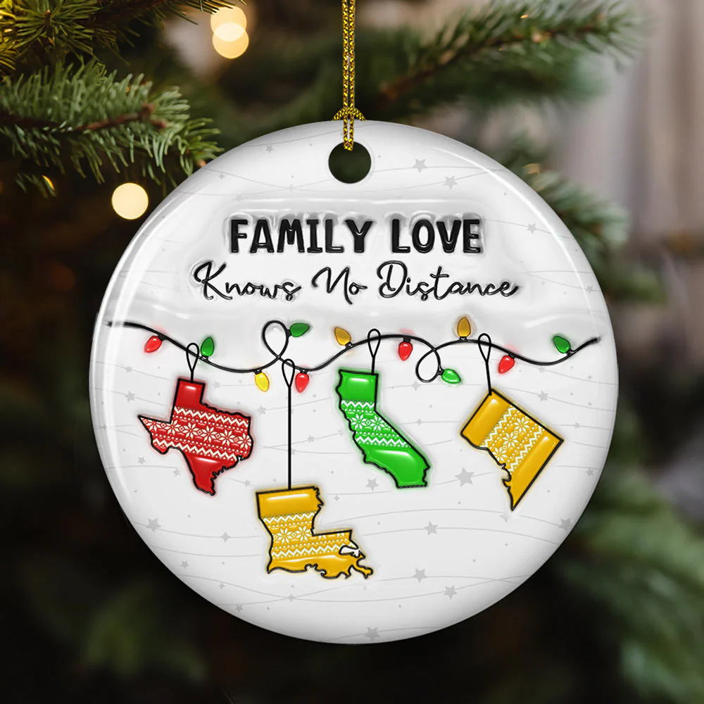 Family Love Knows No Distance - Personalized Custom 3D Inflated Effect Ceramic Ornament - Image 2