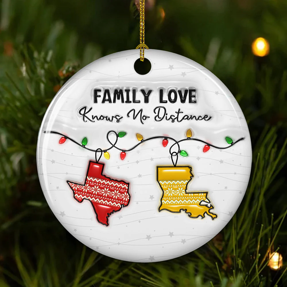 Family Love Knows No Distance - Personalized Custom 3D Inflated Effect Ceramic Ornament - Image 3