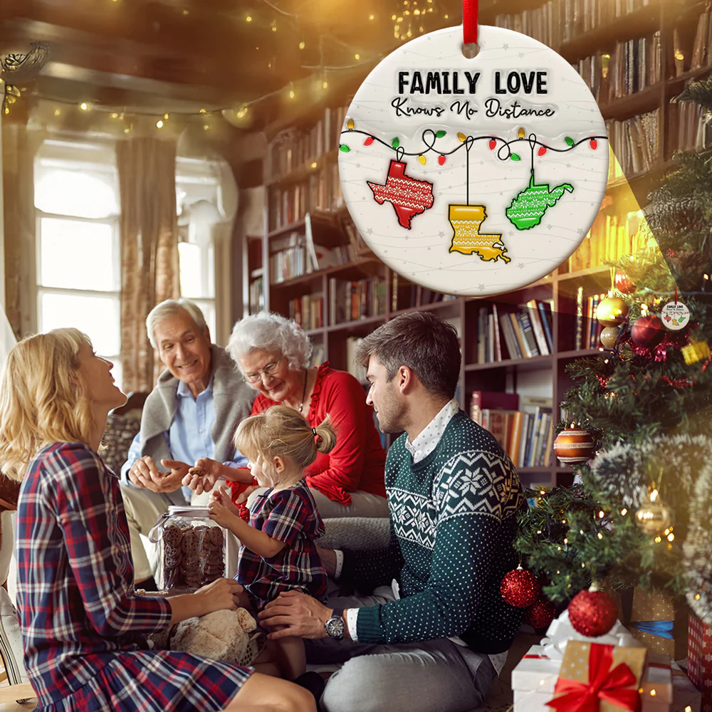 Family Love Knows No Distance - Personalized Custom 3D Inflated Effect Ceramic Ornament - Image 3