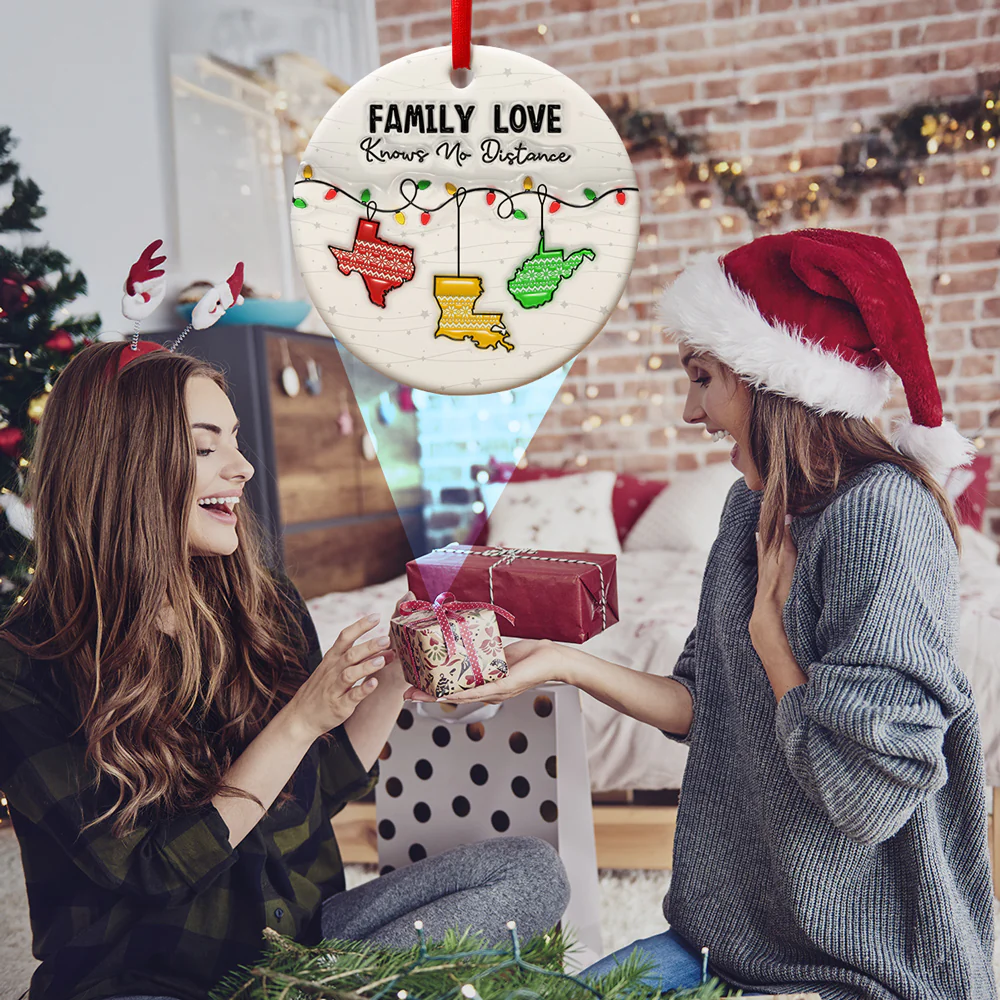 Family Love Knows No Distance - Personalized Custom 3D Inflated Effect Ceramic Ornament - Image 5