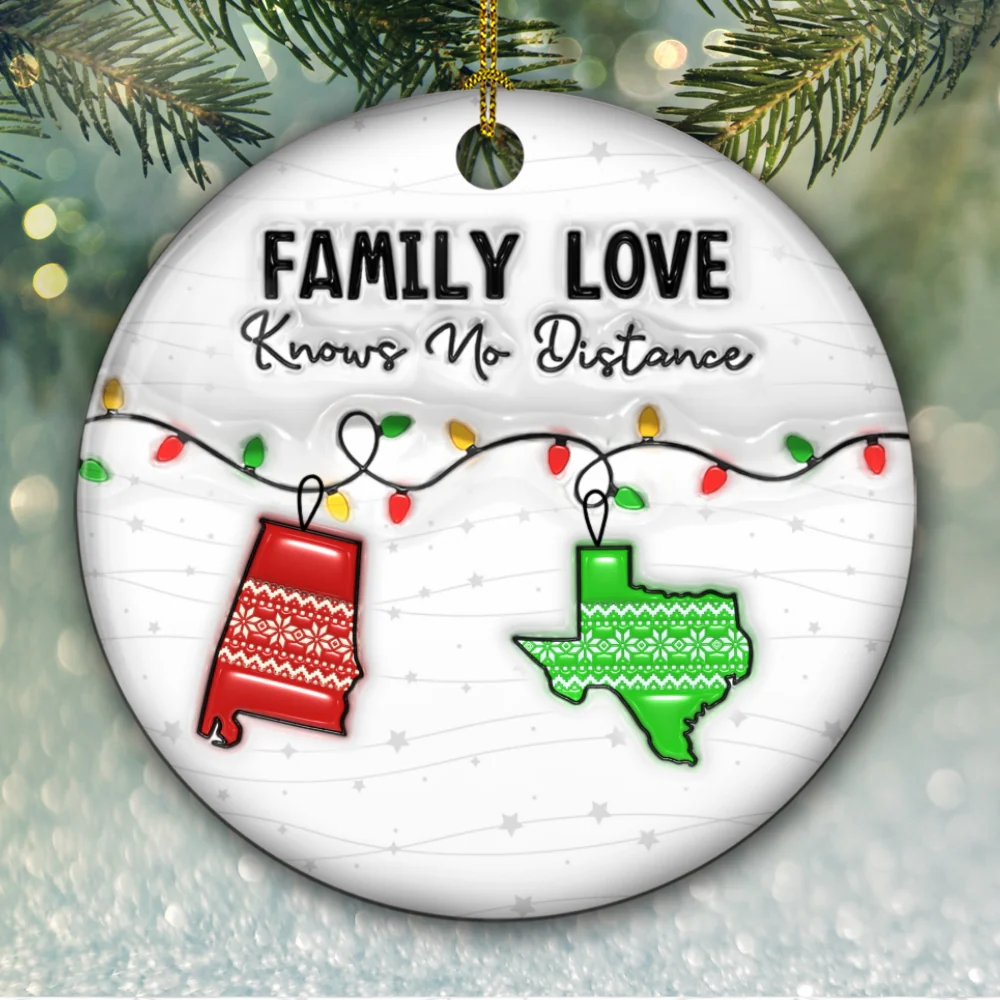 Family Love Knows No Distance - Personalized Custom 3D Inflated Effect Ceramic Ornament - Image 7
