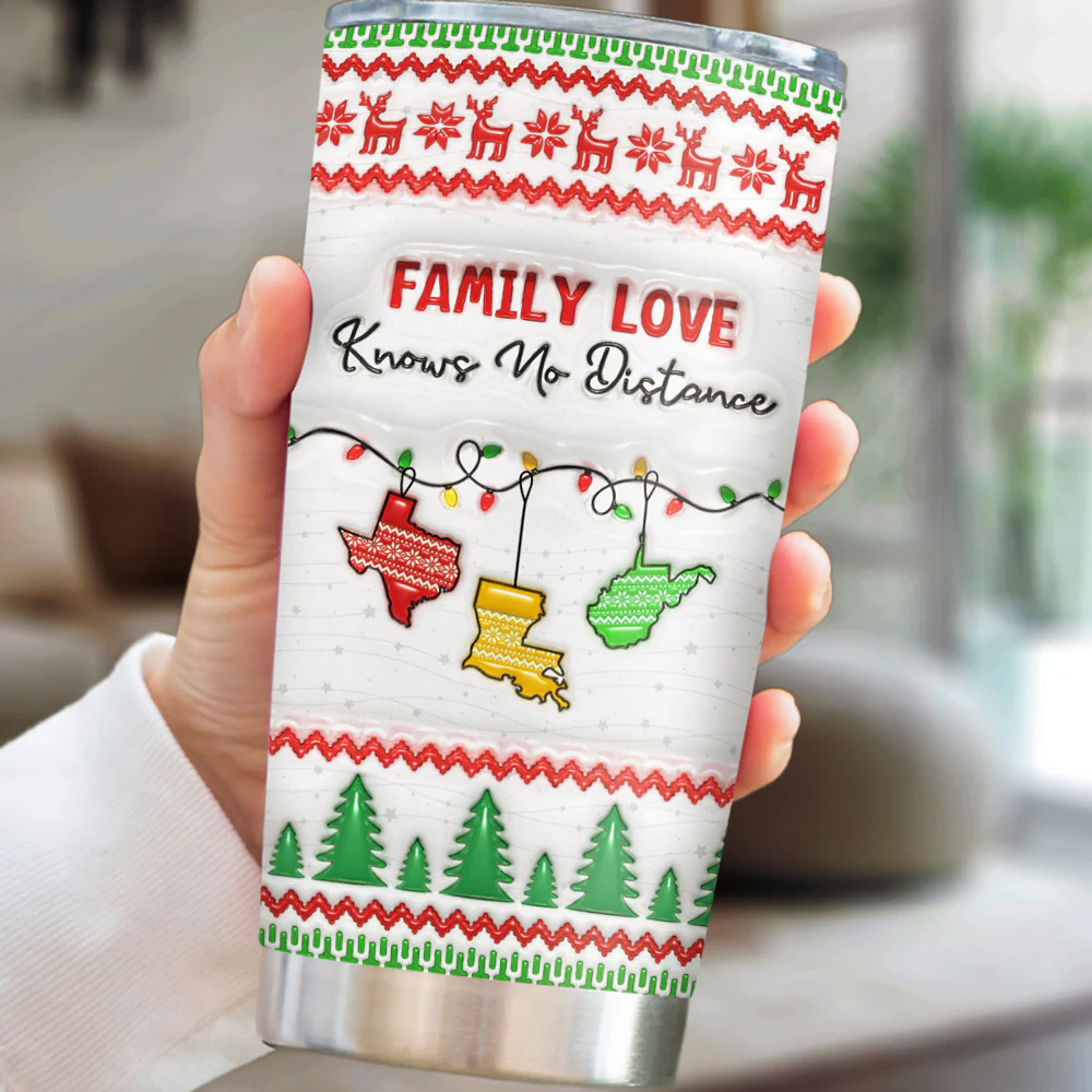 Family Love Knows No Distance - Personalized Custom 3D Inflated Effect Tumbler - Image 2