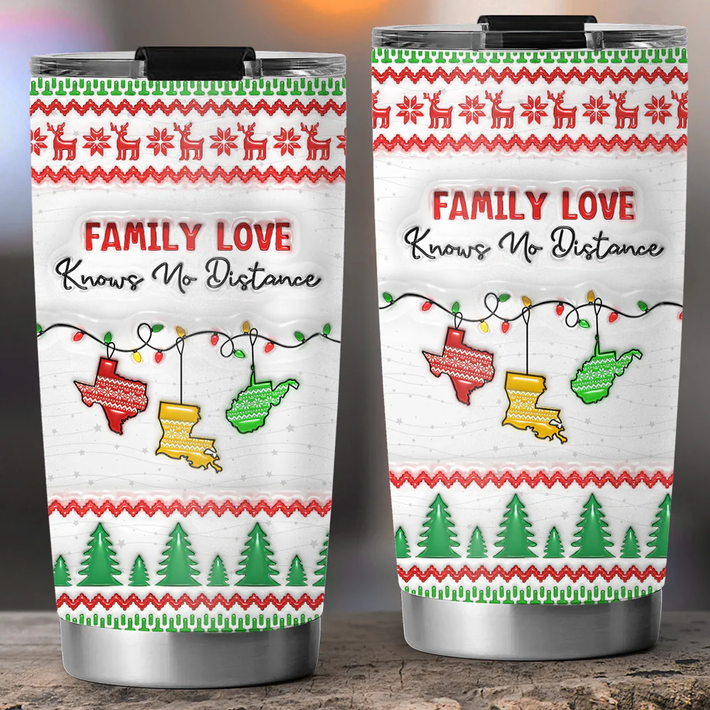 Family Love Knows No Distance - Personalized Custom 3D Inflated Effect Tumbler - Image 3