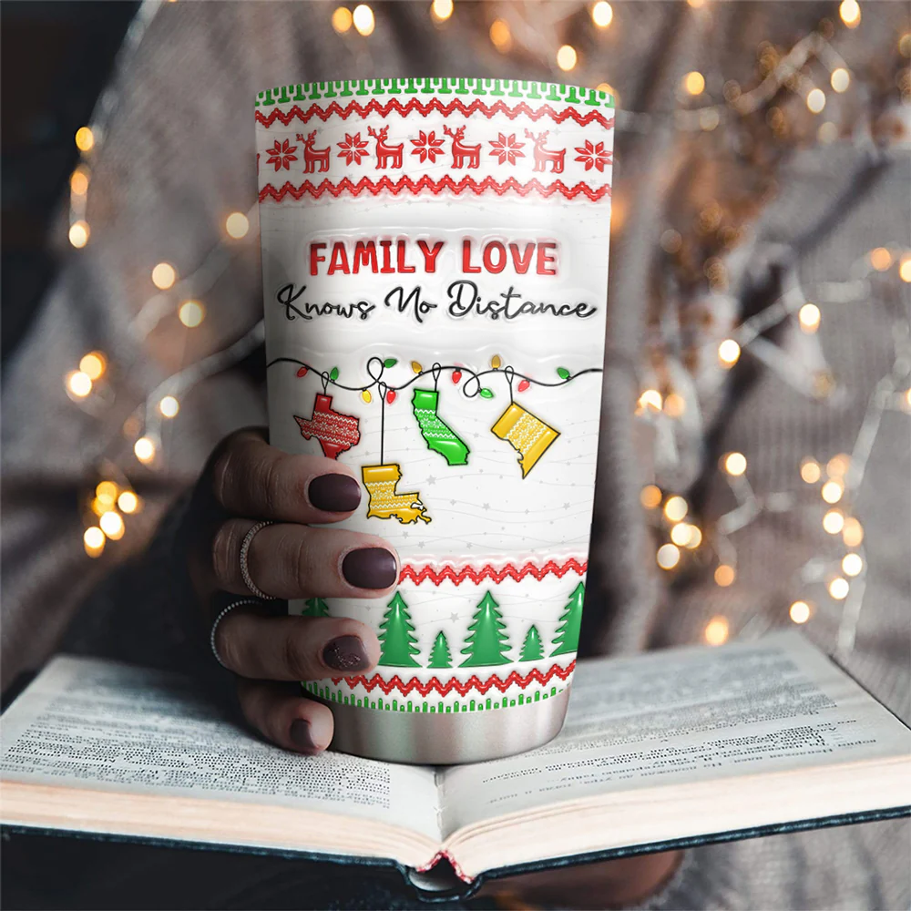Family Love Knows No Distance - Personalized Custom 3D Inflated Effect Tumbler - Image 4