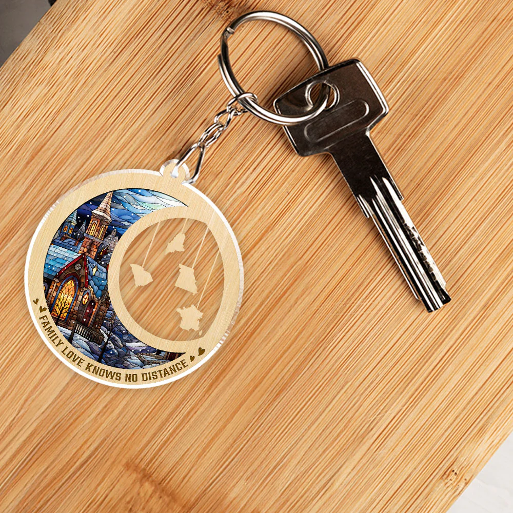 Family Love Knows No Distance - Personalized Custom Acrylic Keychain - Image 3