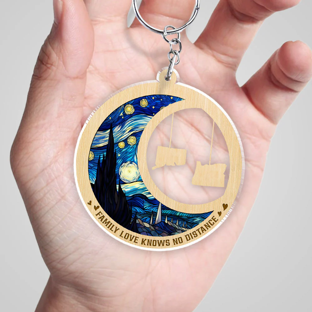 Family Love Knows No Distance - Personalized Custom Acrylic Keychain - Image 4