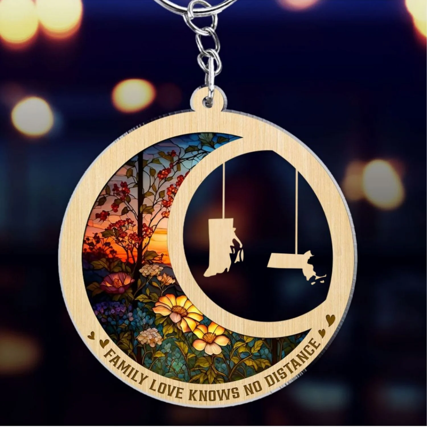 Family Love Knows No Distance - Personalized Custom Acrylic Keychain - Image 5