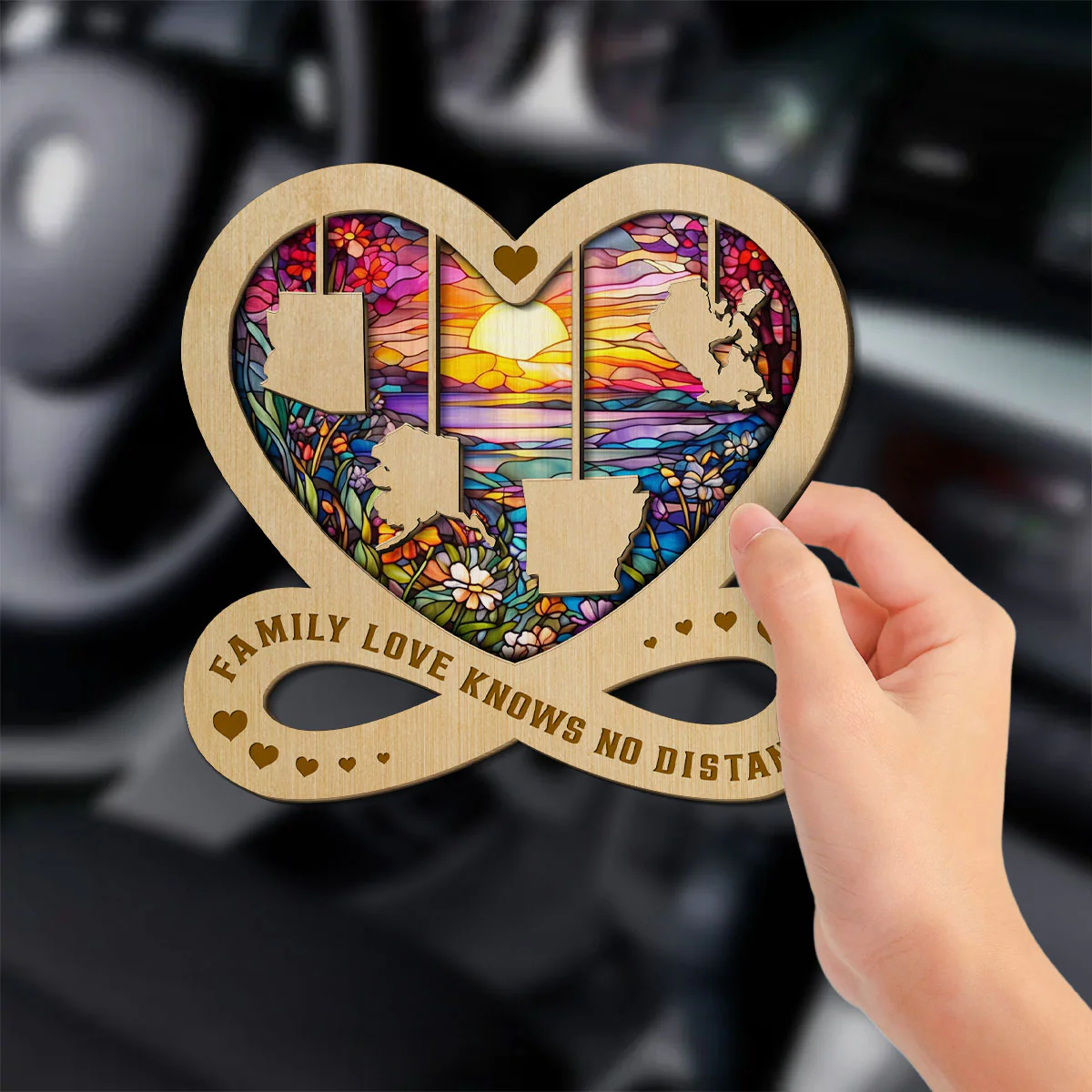 Family Love Knows No Distance - Personalized Custom Car Visor Clip - Image 2