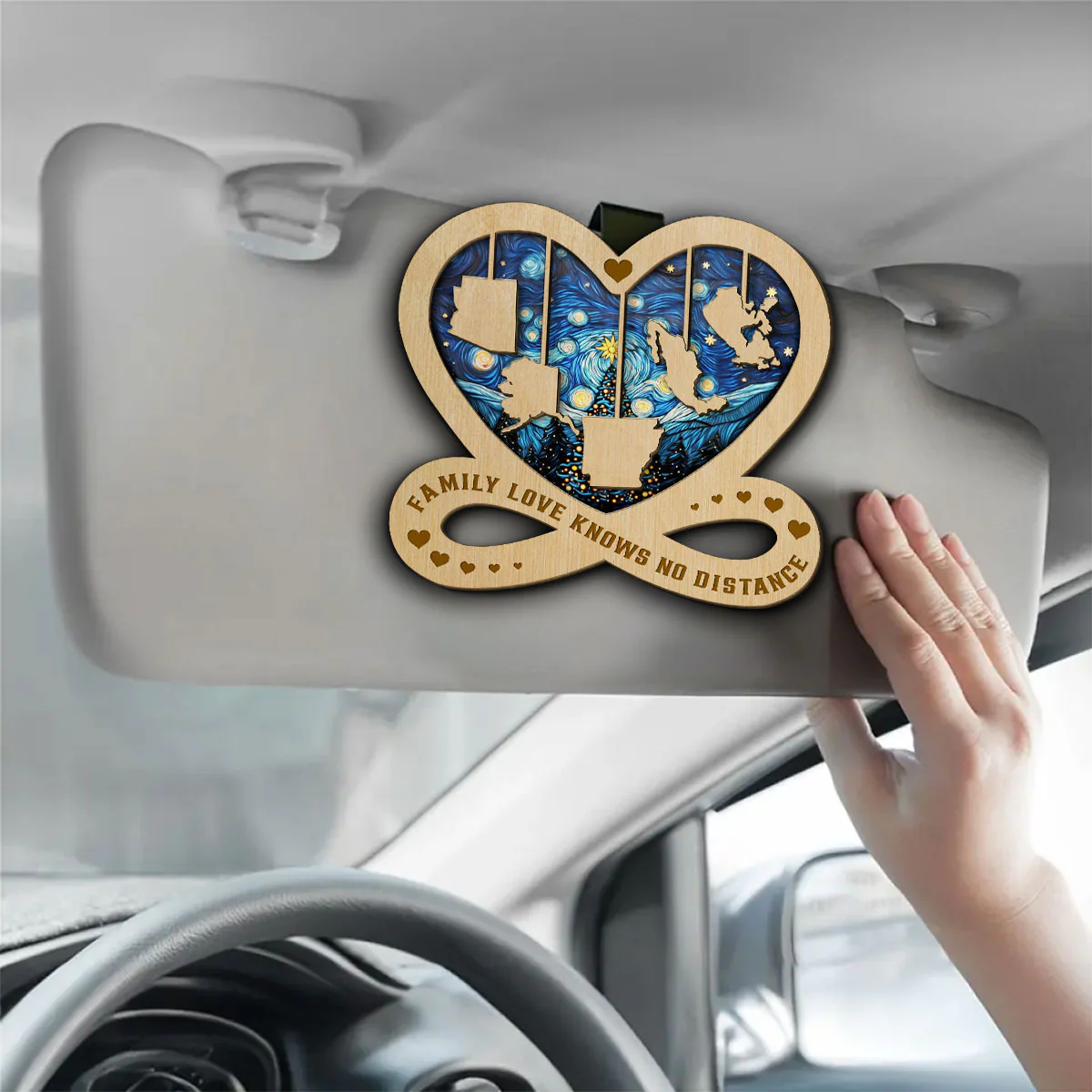 Family Love Knows No Distance - Personalized Custom Car Visor Clip - Image 3