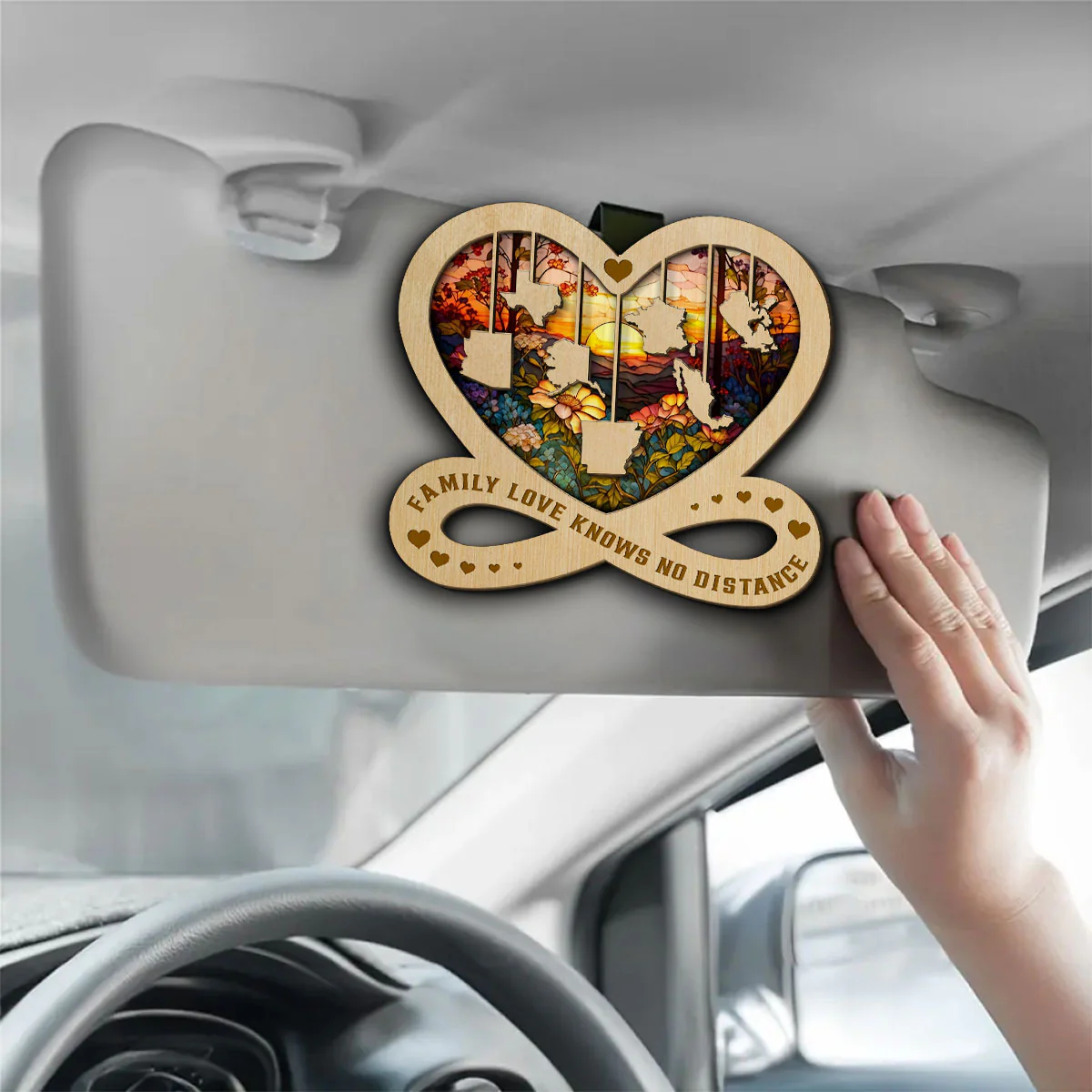 Family Love Knows No Distance - Personalized Custom Car Visor Clip - Image 4