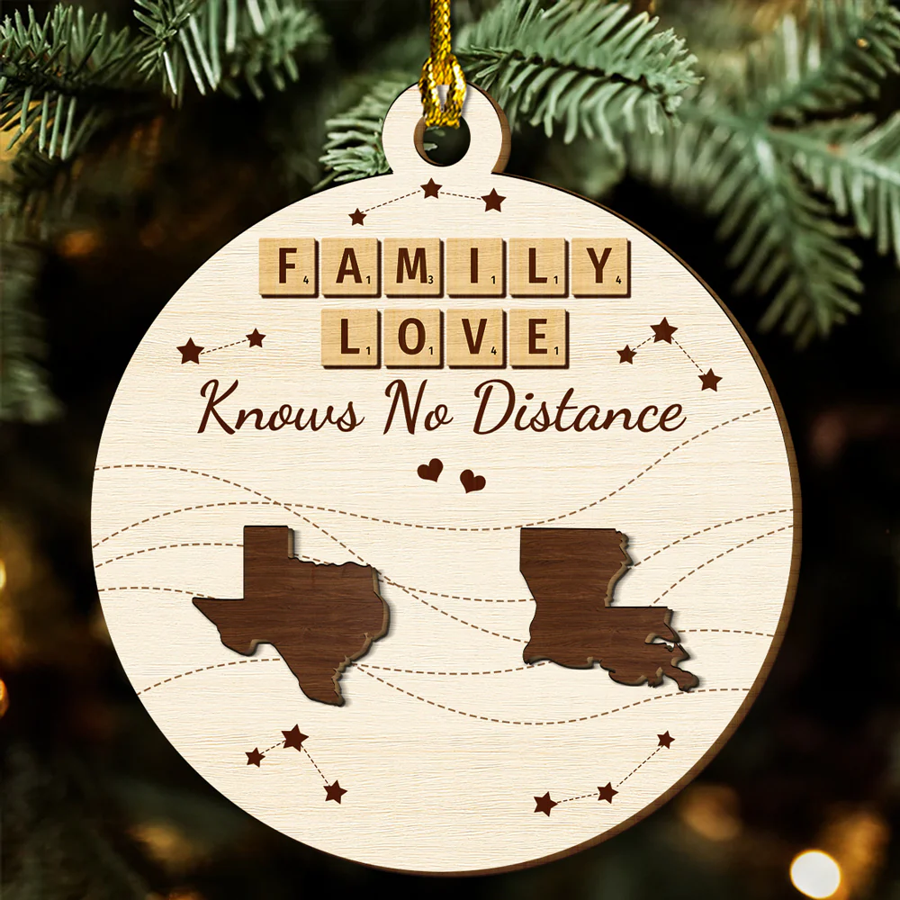 Family Love Knows No Distance - Personalized Custom Freeshape 2-Layered Wood Ornament - Image 4