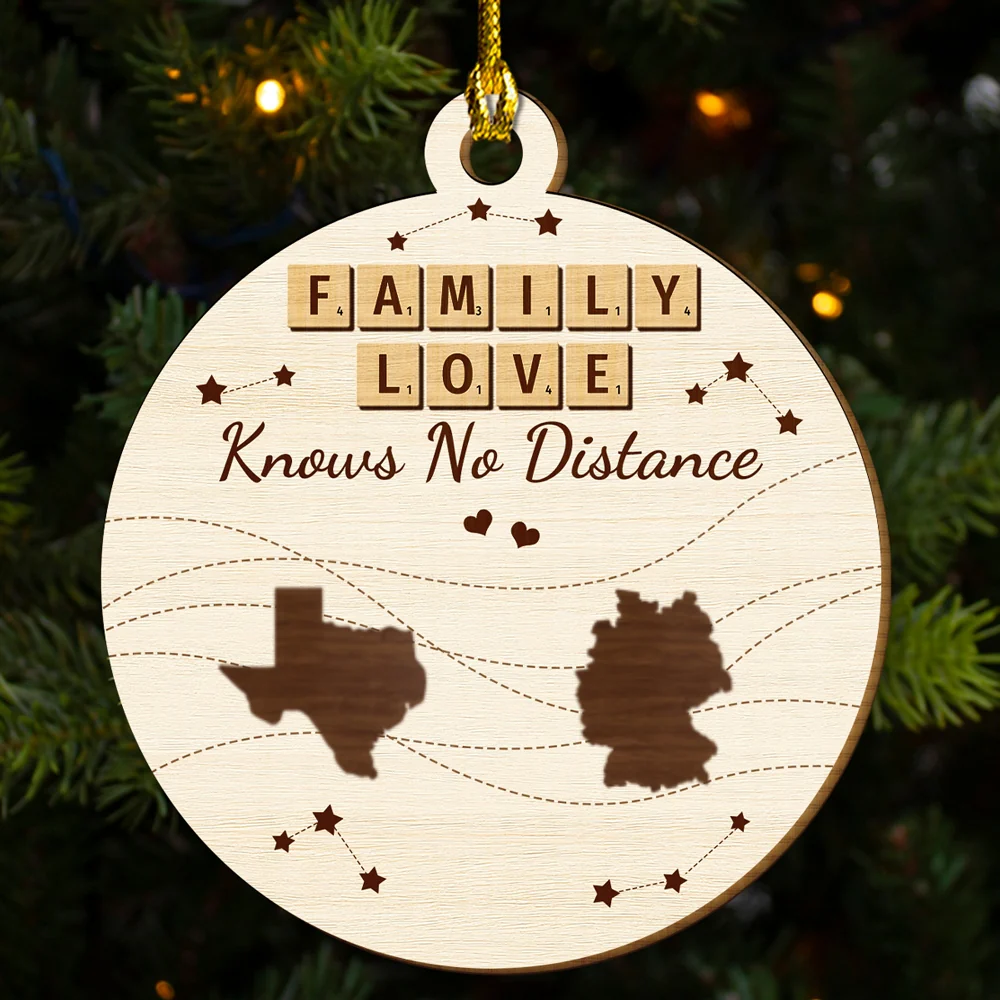 Family Love Knows No Distance - Personalized Custom Freeshape 2-Layered Wood Ornament - Image 5