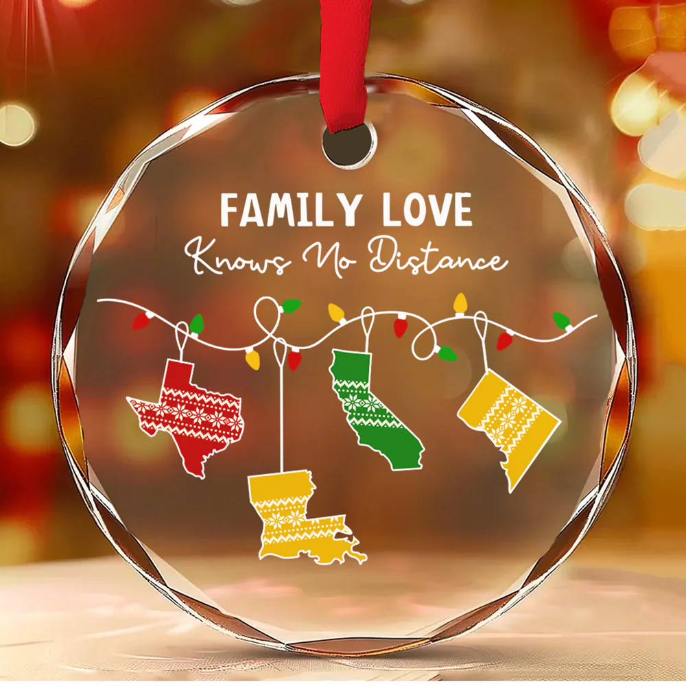 Family Love Knows No Distance - Personalized Custom Glass Ornament - Image 2