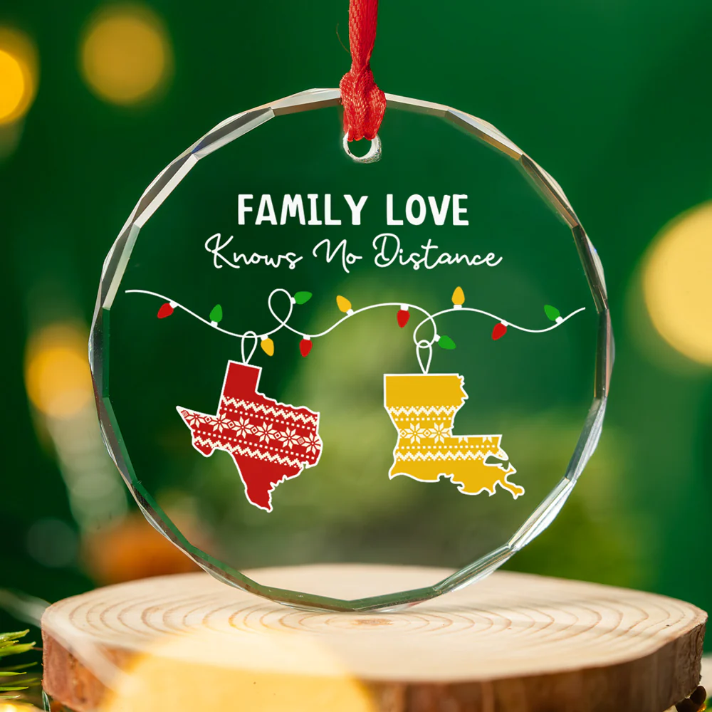 Family Love Knows No Distance - Personalized Custom Glass Ornament - Image 3