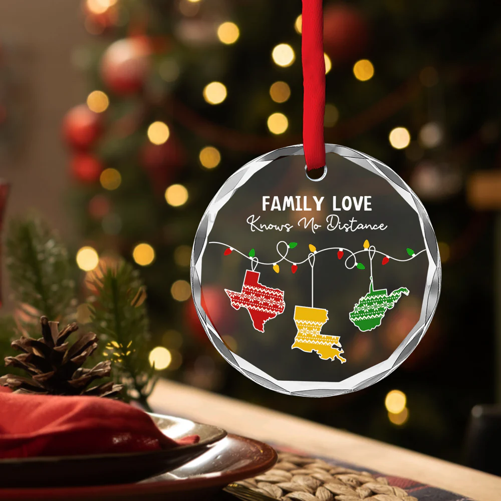 Family Love Knows No Distance - Personalized Custom Glass Ornament - Image 4