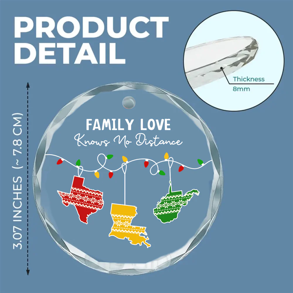 Family Love Knows No Distance - Personalized Custom Glass Ornament - Image 5
