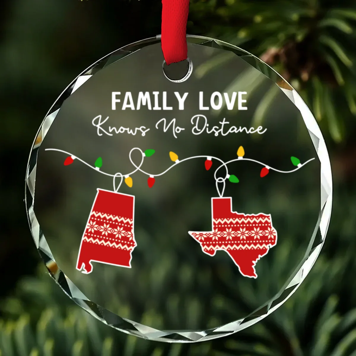 Family Love Knows No Distance - Personalized Custom Glass Ornament - Image 6