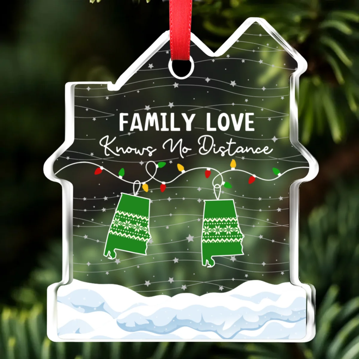 Family Love Knows No Distance - Personalized Custom House Shaped Glass Ornament - Image 7