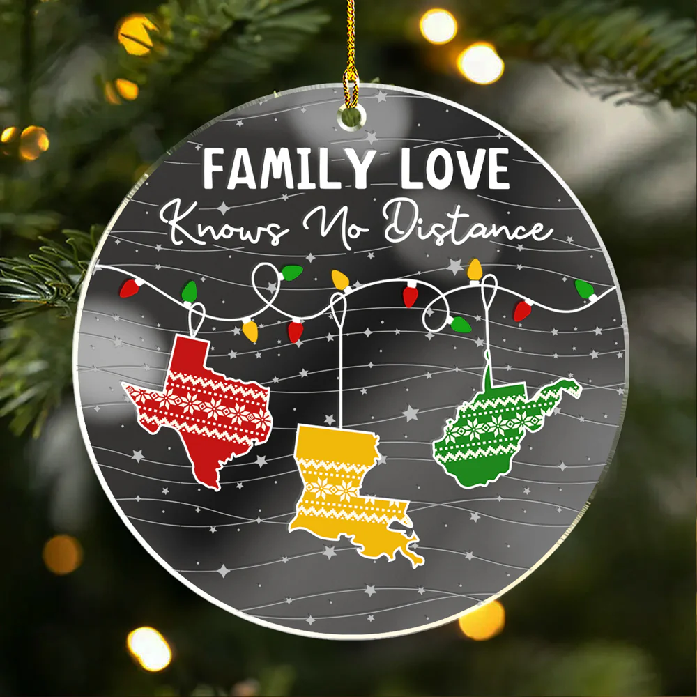 Family Love Knows No Distance - Personalized Custom Mirrored Acrylic Ornament - Image 2