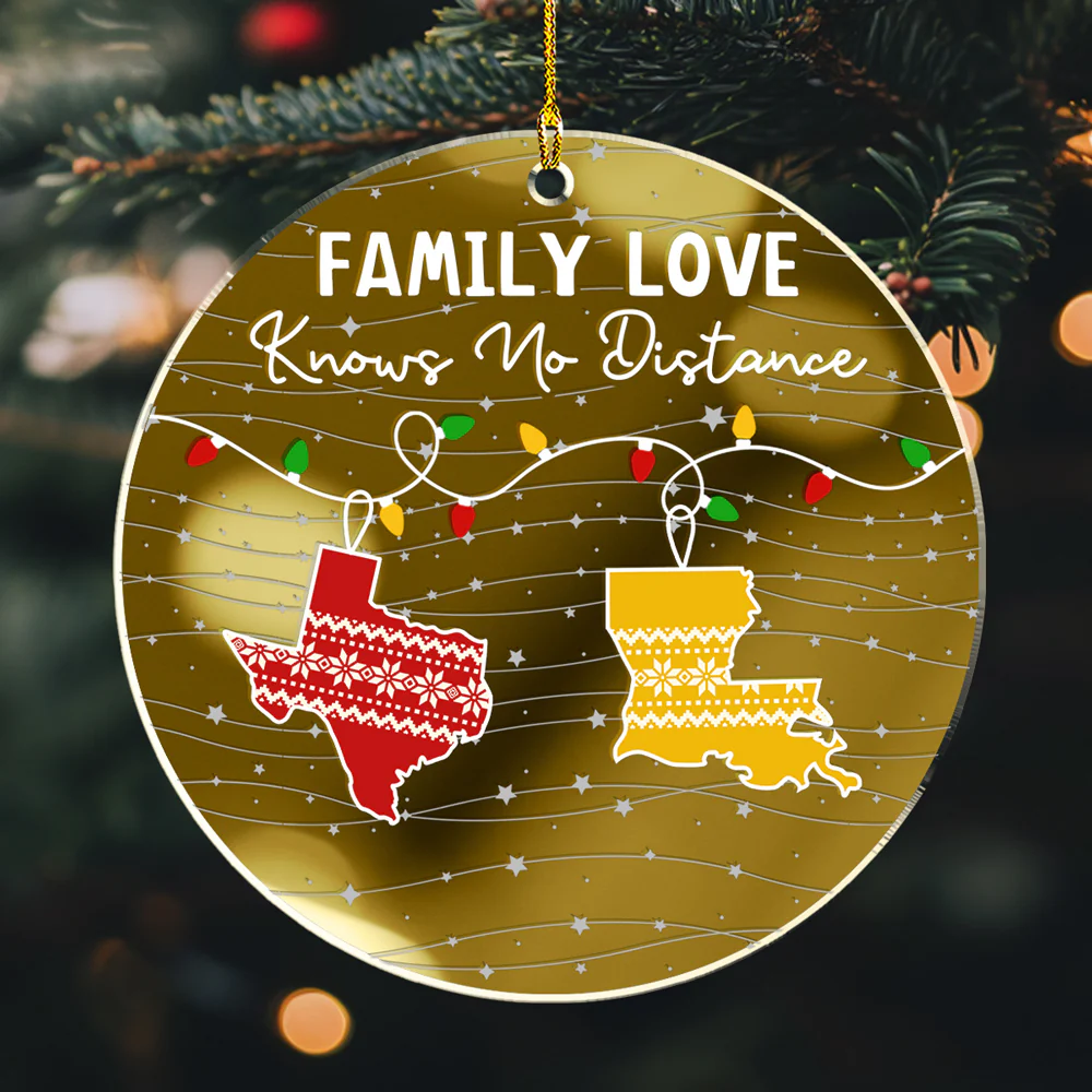 Family Love Knows No Distance - Personalized Custom Mirrored Acrylic Ornament - Image 3
