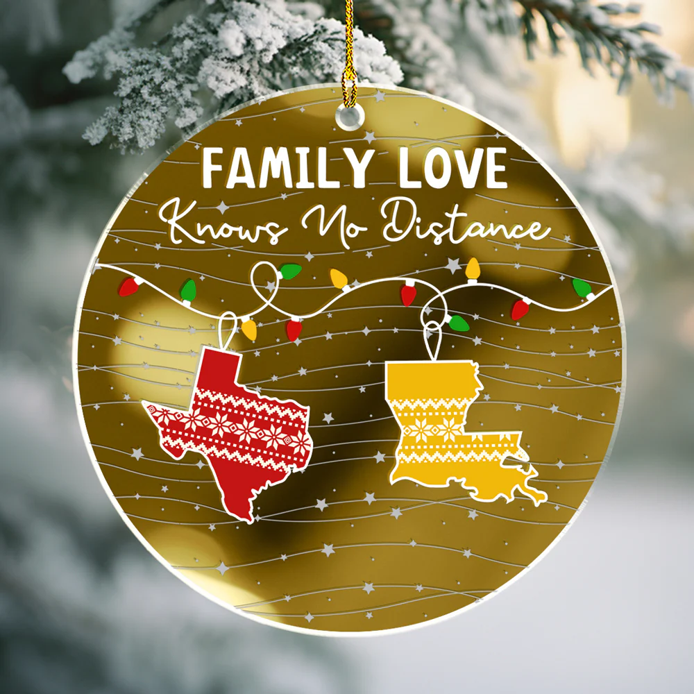 Family Love Knows No Distance - Personalized Custom Mirrored Acrylic Ornament - Image 4