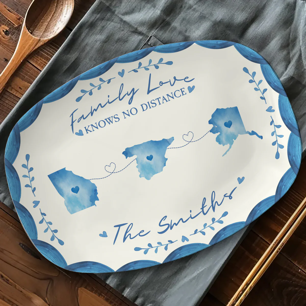 Family Love Knows No Distance - Personalized Custom Platter - Image 3