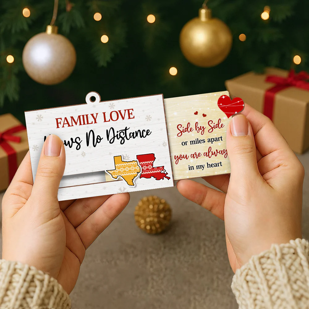 Family Love Knows No Distance - Personalized Custom Slide Ornament - Image 3