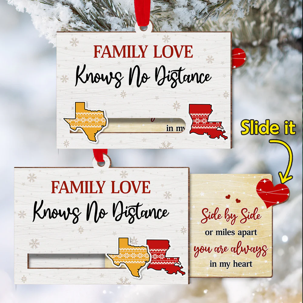Family Love Knows No Distance - Personalized Custom Slide Ornament - Image 4