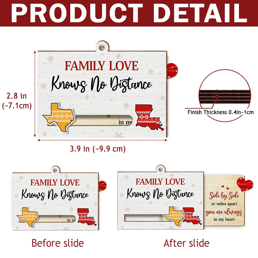 Family Love Knows No Distance - Personalized Custom Slide Ornament - Image 6