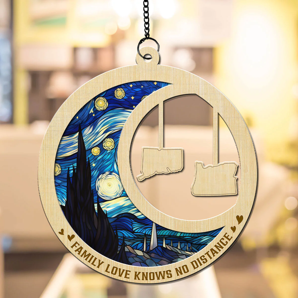 Family Love Knows No Distance - Personalized Custom Suncatcher - Image 2
