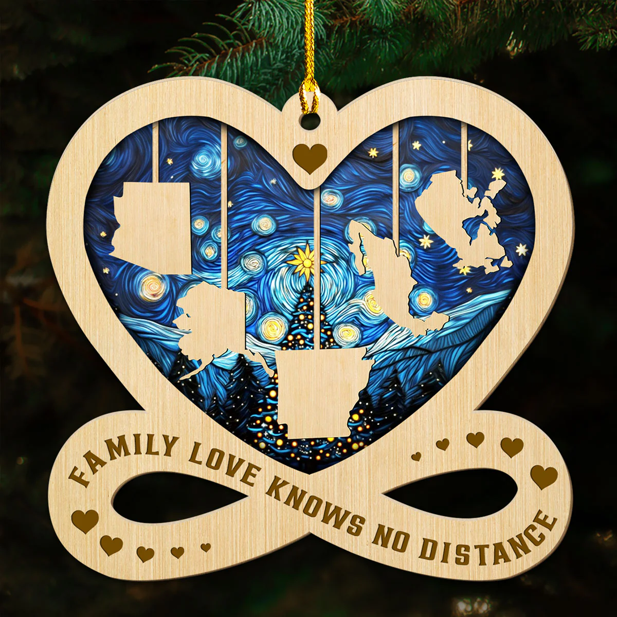 Family Love Knows No Distance - Personalized Custom Wood Ornament - Image 2
