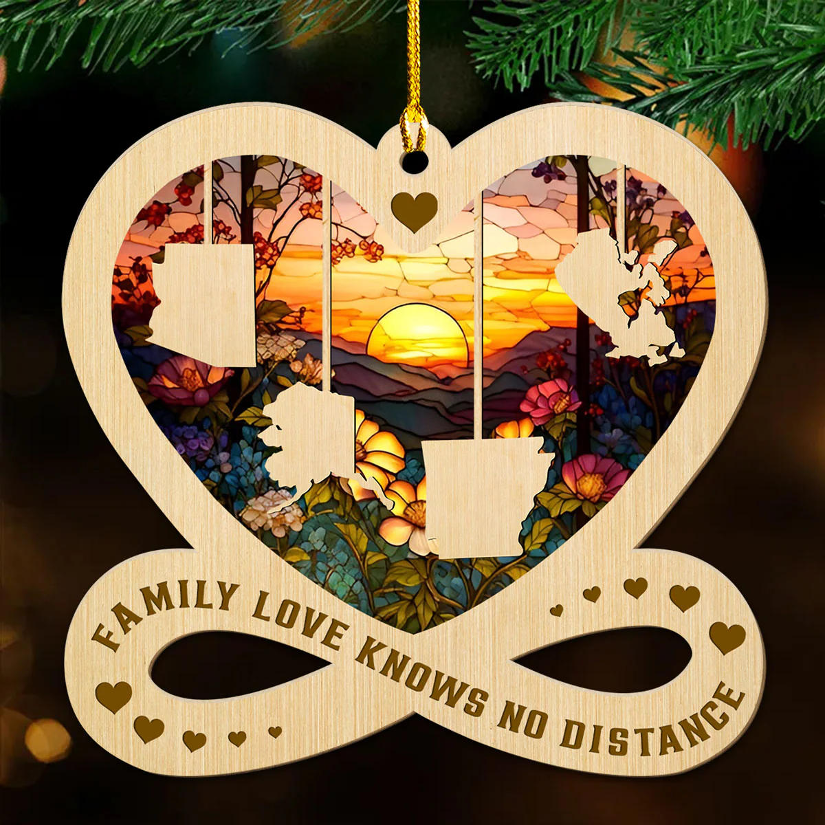 Family Love Knows No Distance - Personalized Custom Wood Ornament - Image 3