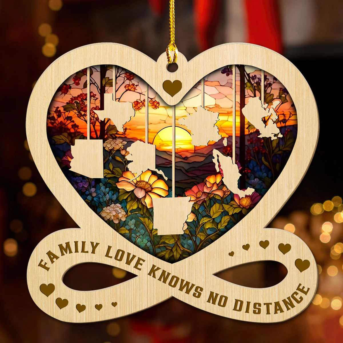 Family Love Knows No Distance - Personalized Custom Wood Ornament - Image 4