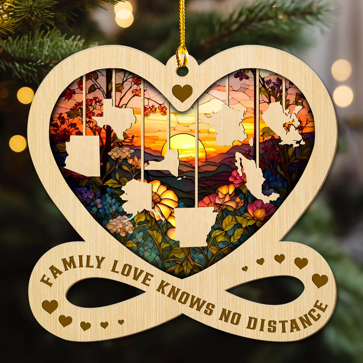 Family Love Knows No Distance - Personalized Custom Wood Ornament - Image 5