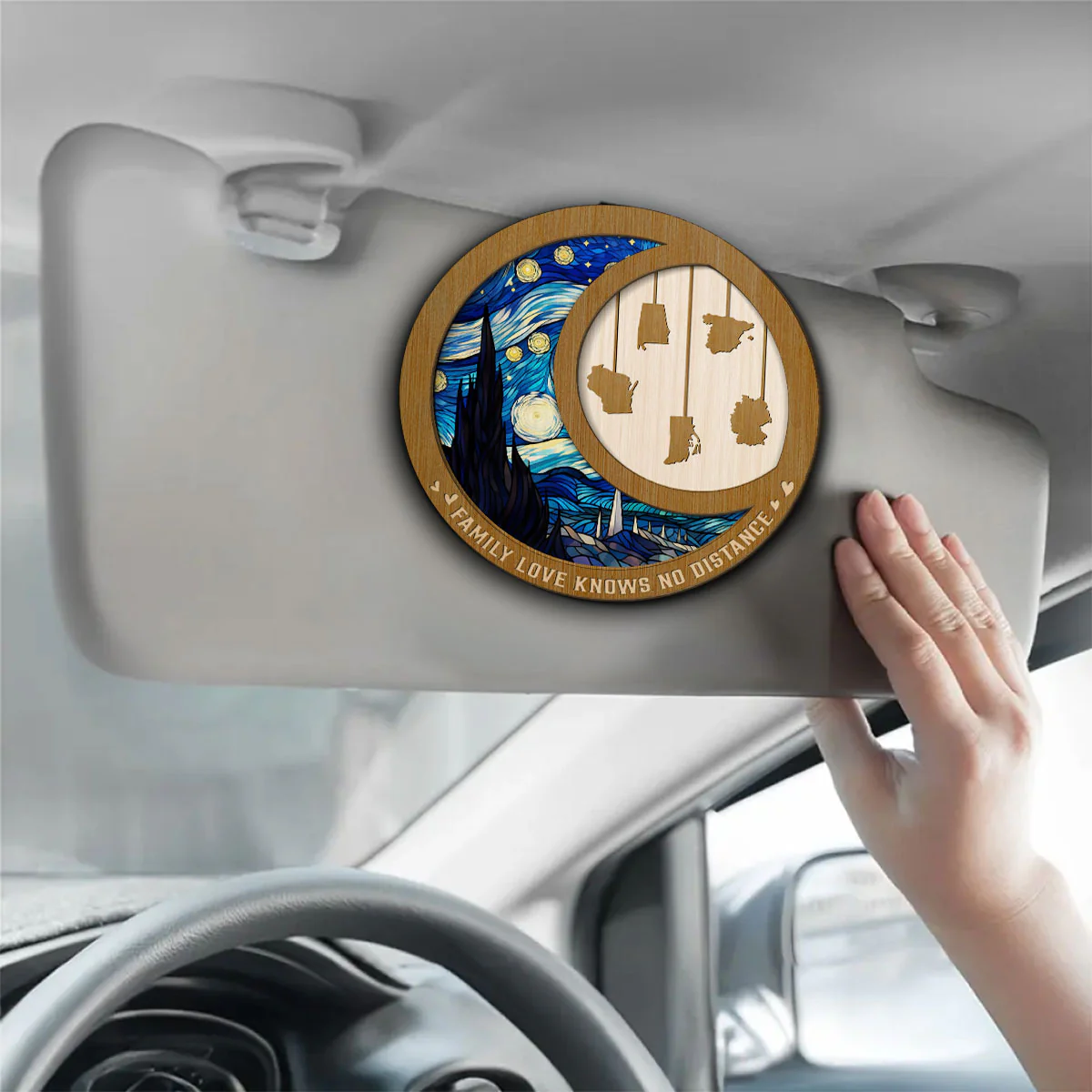 Family Love Knows No Distance Ver 2 - Personalized Custom Car Visor Clip - Image 3