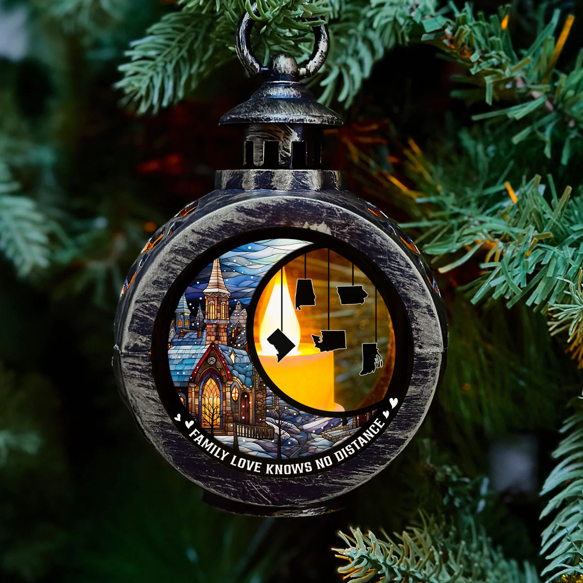 Family Love Knows No Distance Ver 2 - Personalized Custom Christmas Lantern - Image 2