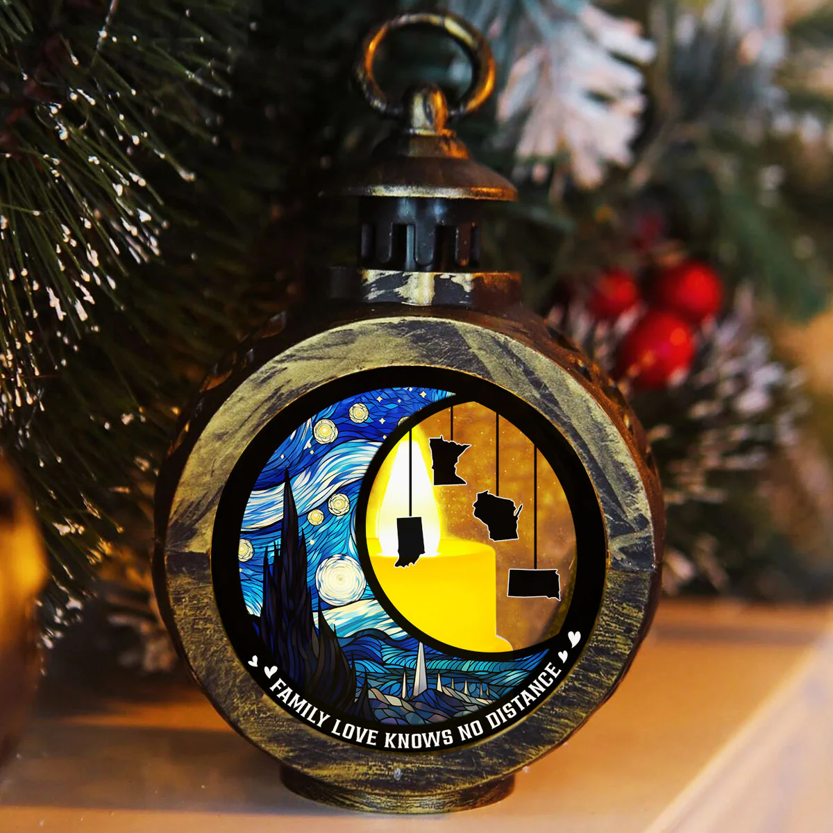 Family Love Knows No Distance Ver 2 - Personalized Custom Christmas Lantern - Image 5