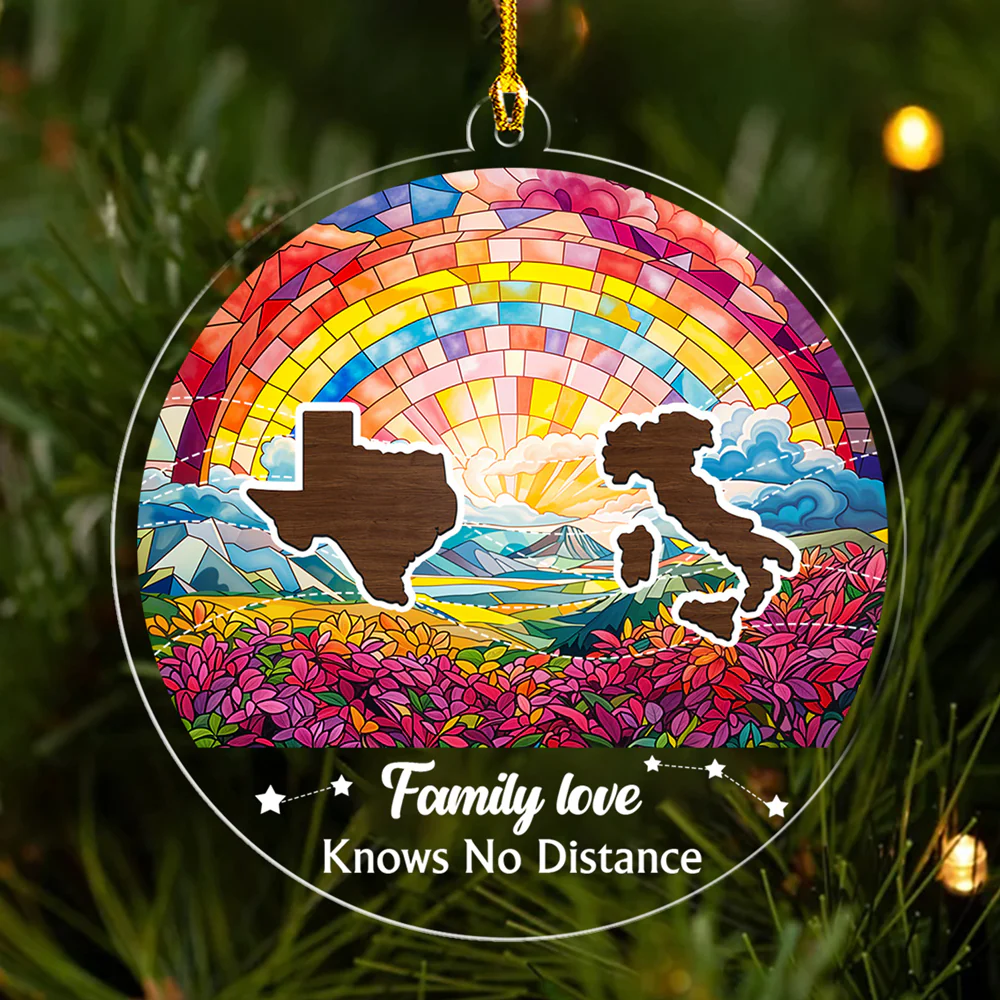 Family Love Knows No Distance Version 3- Personalized Custom Acrylic Ornament - Image 2