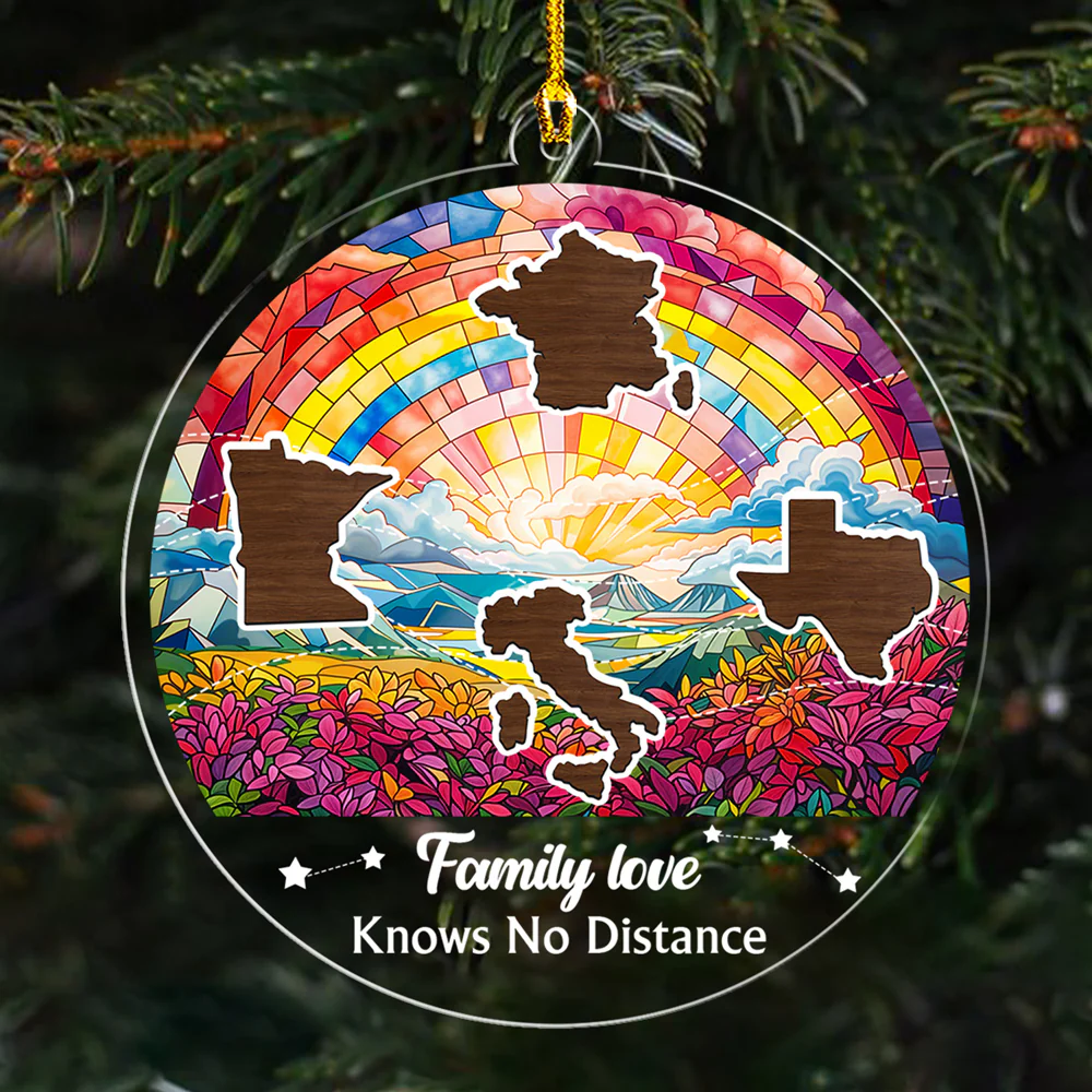 Family Love Knows No Distance Version 3- Personalized Custom Acrylic Ornament - Image 3