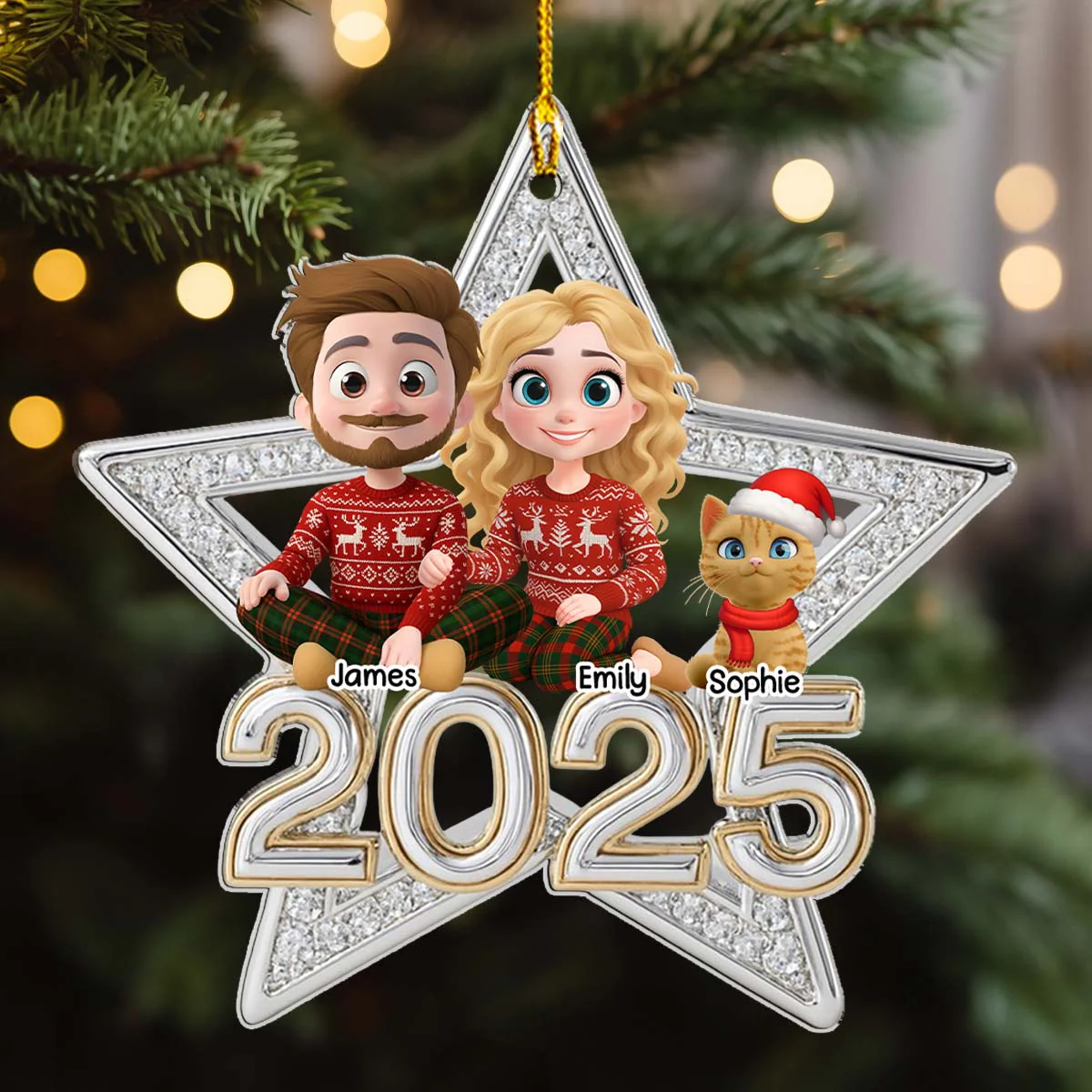 Family Makes Christmas Truly Bright With Cat - Personalized Custom 3D Effect Acrylic Ornament - Image 4