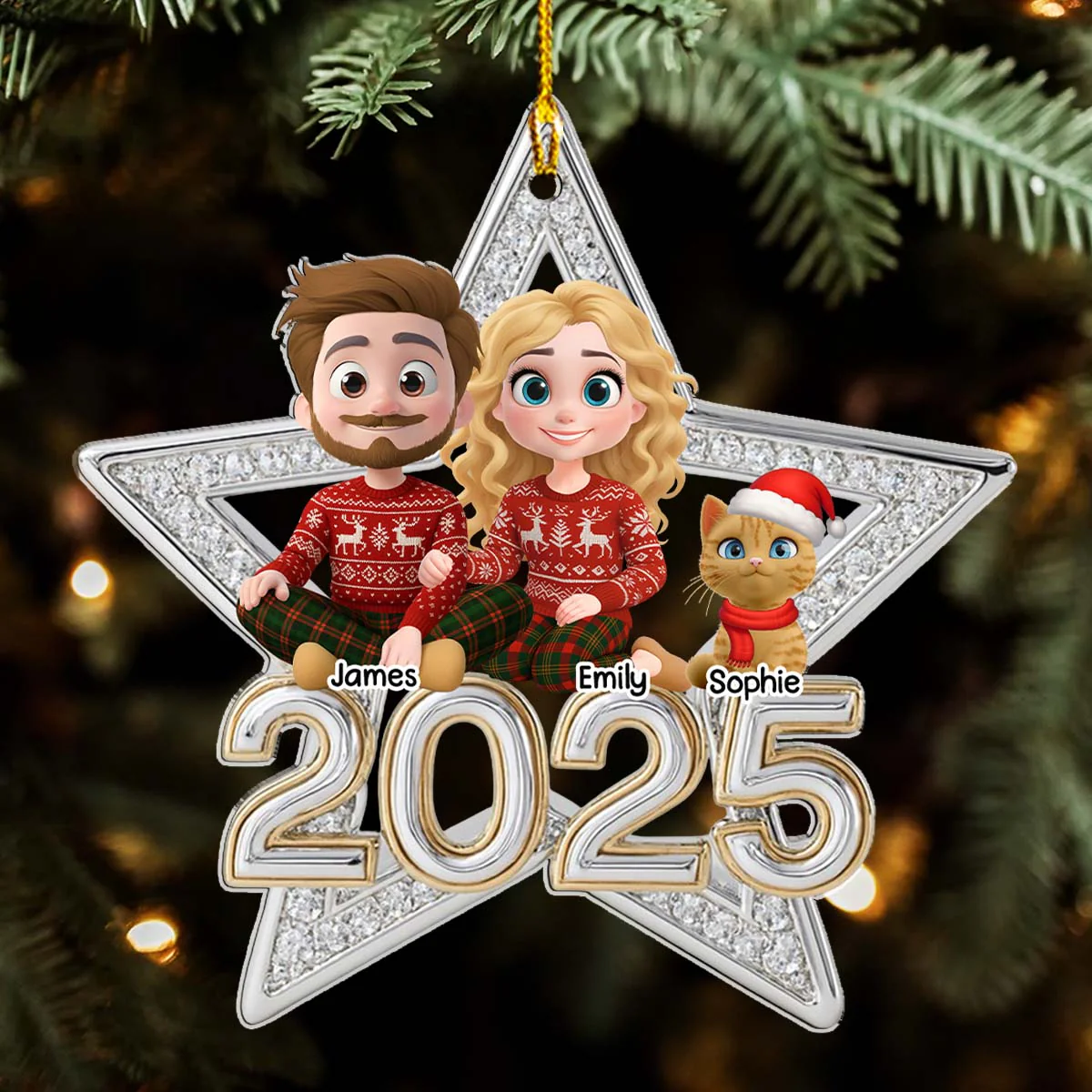 Family Makes Christmas Truly Bright With Cat - Personalized Custom 3D Effect Acrylic Ornament - Image 5