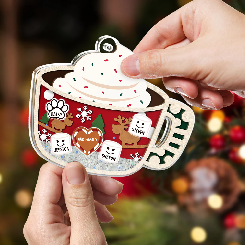 Family Merry Christmas - Personalized Custom Acrylic Shaker Ornament - Image 3