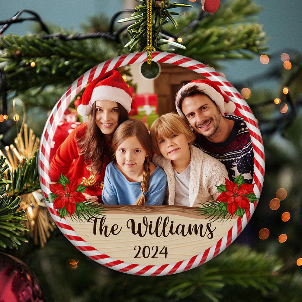 Family Moment - Personalized Custom Circle Ceramic Christmas Ornament - Image 3