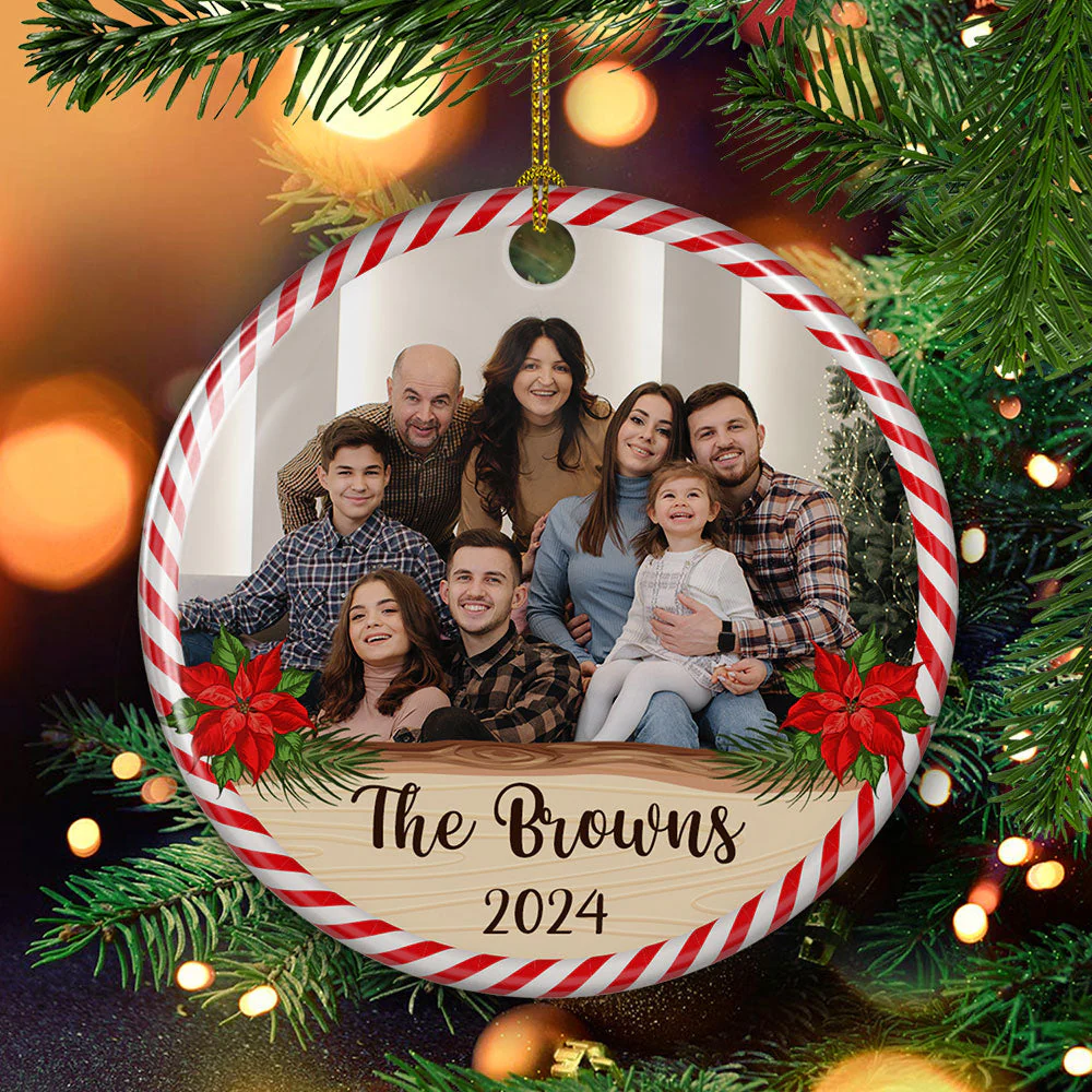 Family Moment - Personalized Custom Circle Ceramic Christmas Ornament - Image 4