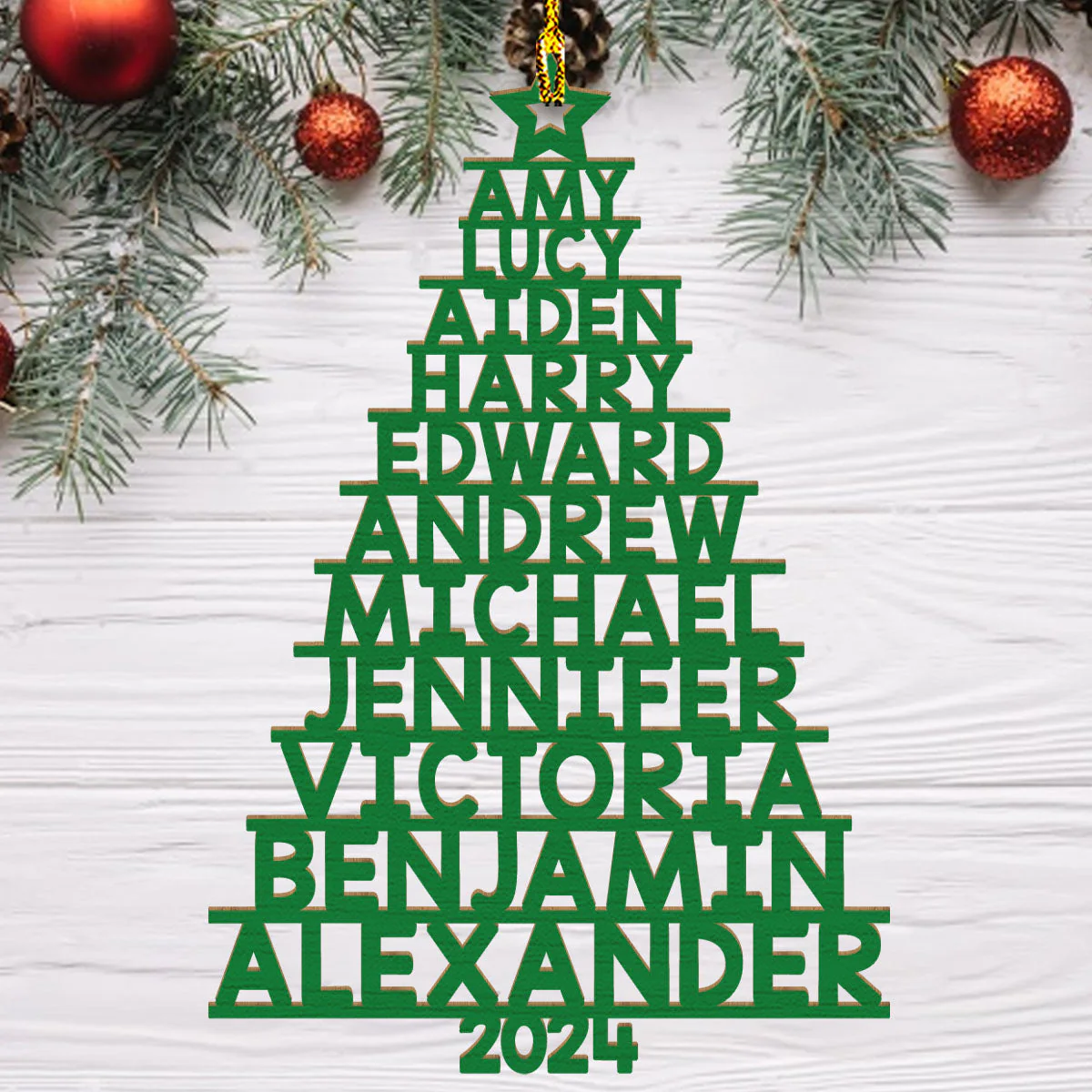Family Name 2024 (New Version 11-14 Names)  - Personalized Custom 1-layered Wood Ornament - Image 2