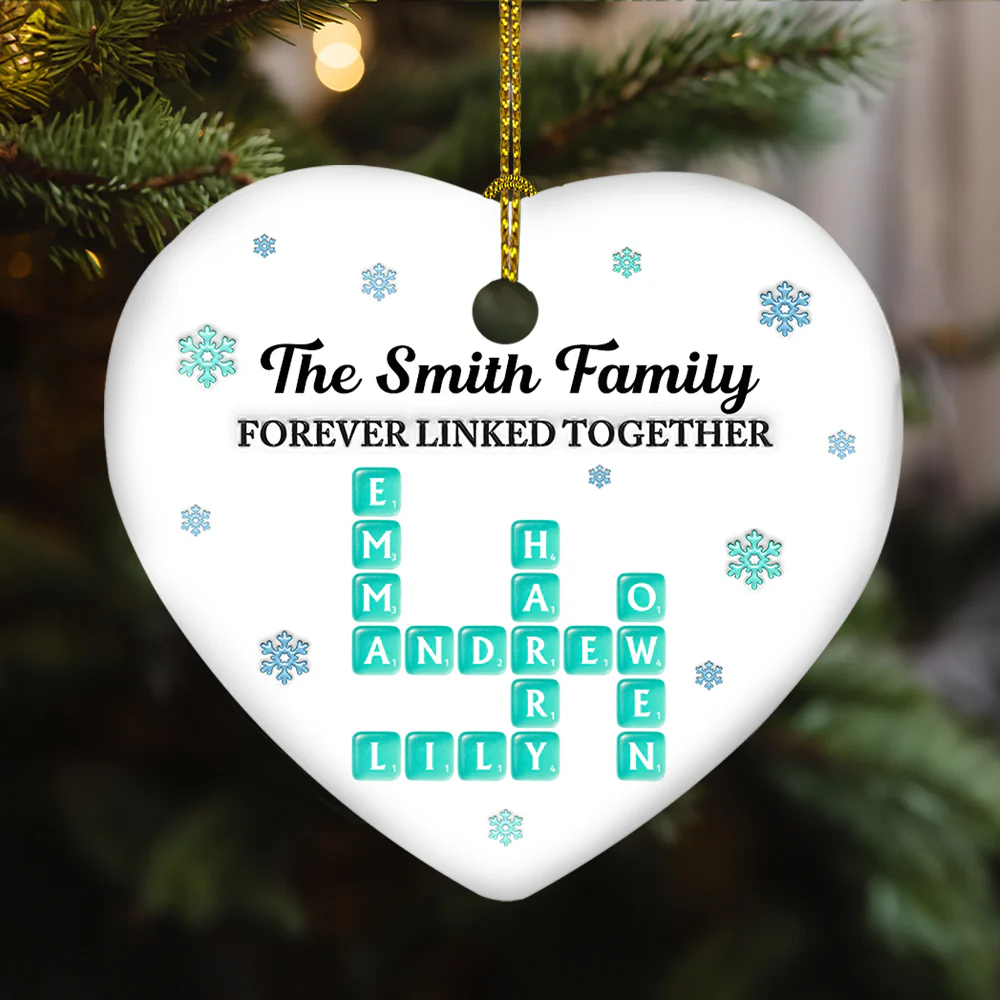 Family Name Crosswords Sea Glass - Personalized Custom 3D Inflated Effect Ceramic Ornament